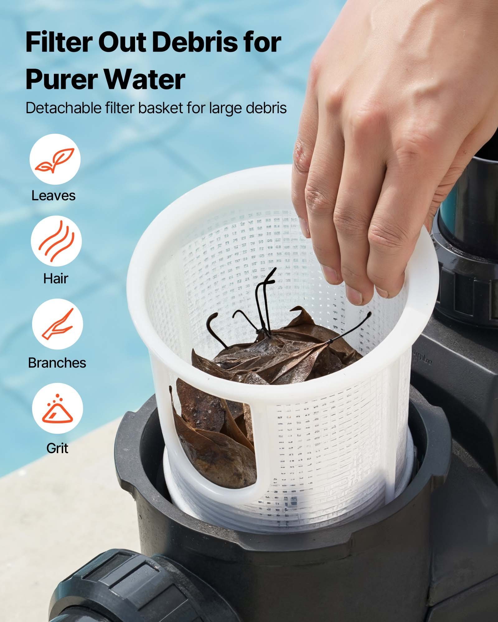 Variable Speed Pool Pump, 1.5 HP, AC 220-240V, 132 GPM, In/Above Swimming Pool Pump With Filter Basket, Powerful Self Priming, Programmable Timer, For Inground And Above Ground Swimming Pool - Image 6