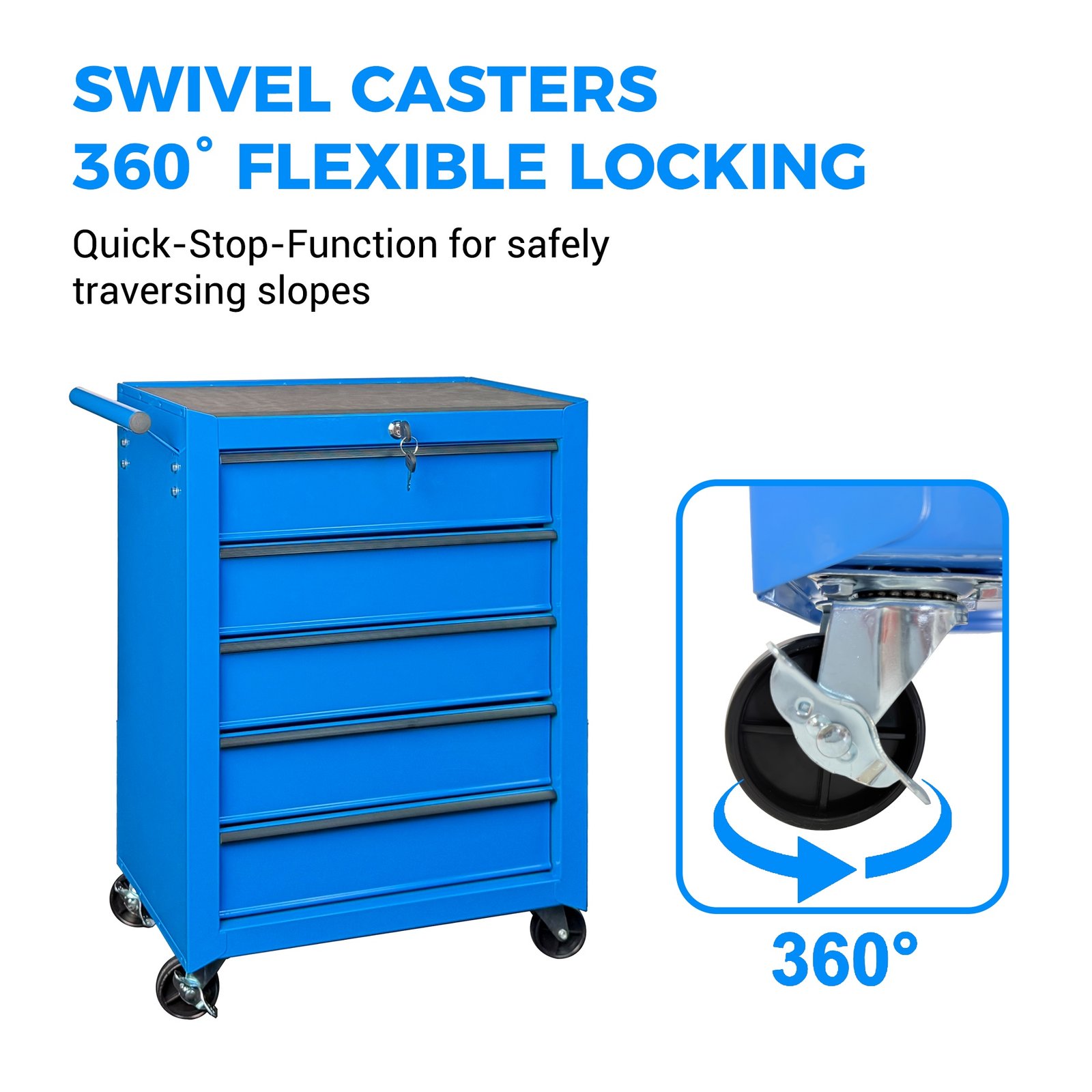 Rolling Metal Tool Chest with 5 Drawers, 20" 5-Drawer Tool Chest Cabinet with Ball Bearing Drawer Slides, Steel Tool Storage Box Organizer -BLUE - Image 7