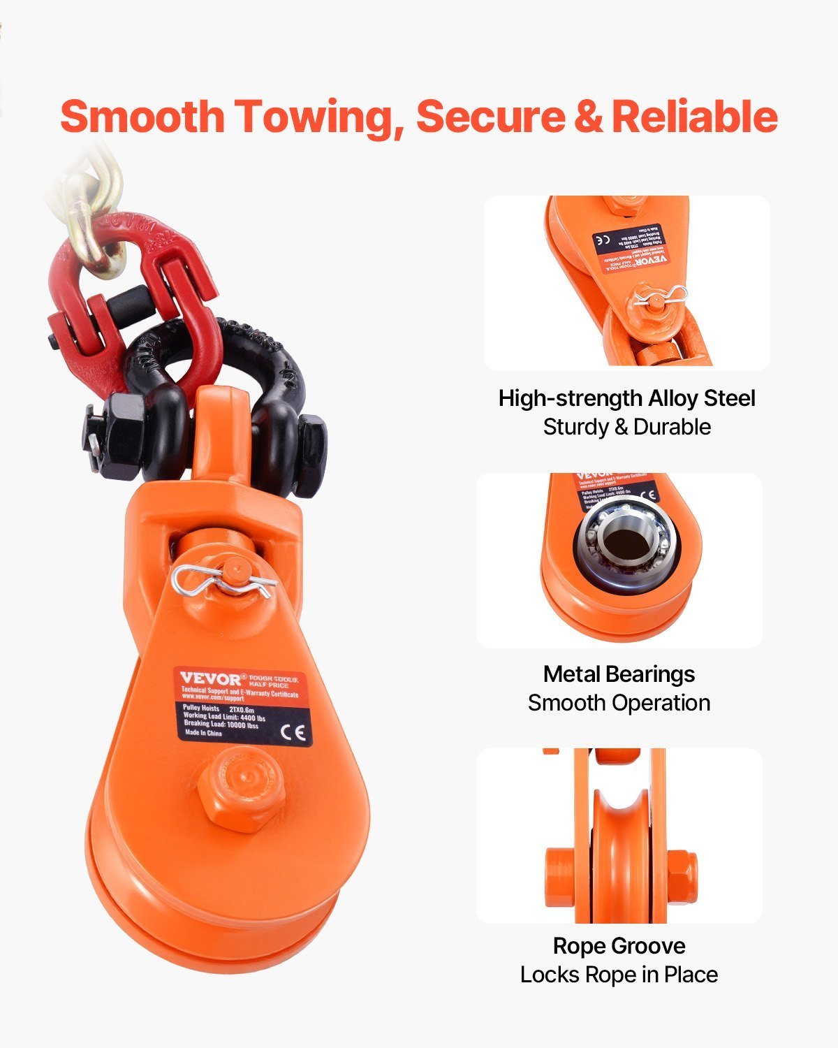 2 Ton 3' Snatch Block With Chain Flatbed Tow Truck Rollback Car Carrier Cable - Image 4