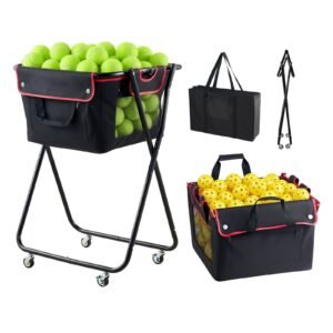 Tennis Ball Hopper, Holds 175 Tennis Balls Or 290 Pickleballs, Foldable Pickleball Basket Cart With Wheels For Easy Pick Up, Portable Baseball Cart Caddy With Storage Bag, For Training Coaching - Image 6