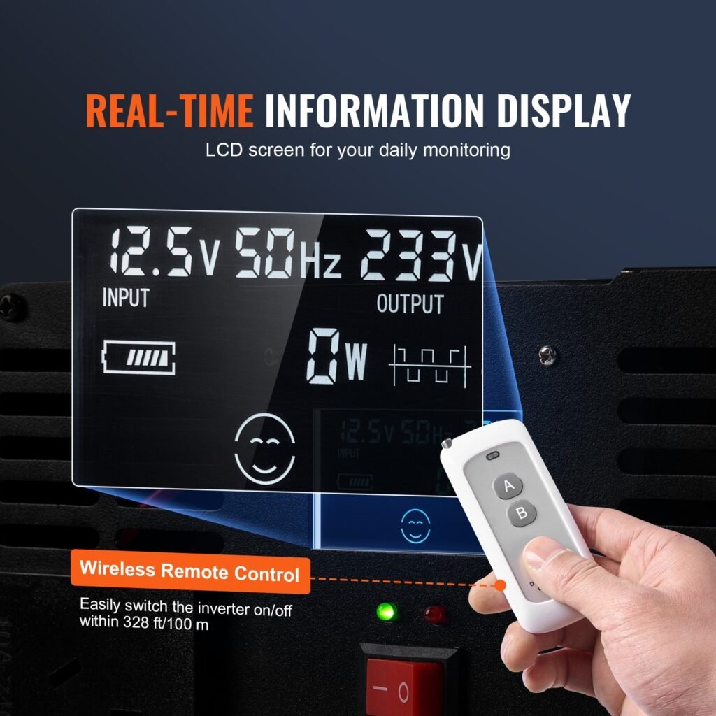 Modified Sine Wave Inverter, 5000W, DC 12V To AC 120V Power Inverter With 6 AC Outlets 2 USB Port 1 Type-C Port, LCD Display And Remote Controller For High Load Home Appliances, CE FCC Certified