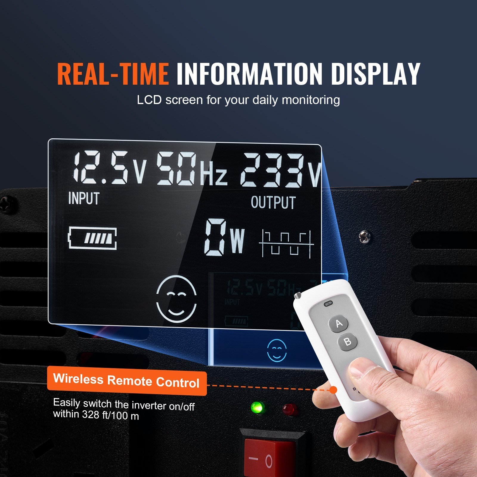 Modified Sine Wave Inverter, 5000W, DC 12V To AC 120V Power Inverter With 6 AC Outlets 2 USB Port 1 Type-C Port, LCD Display And Remote Controller For High Load Home Appliances, CE FCC Certified - Image 2