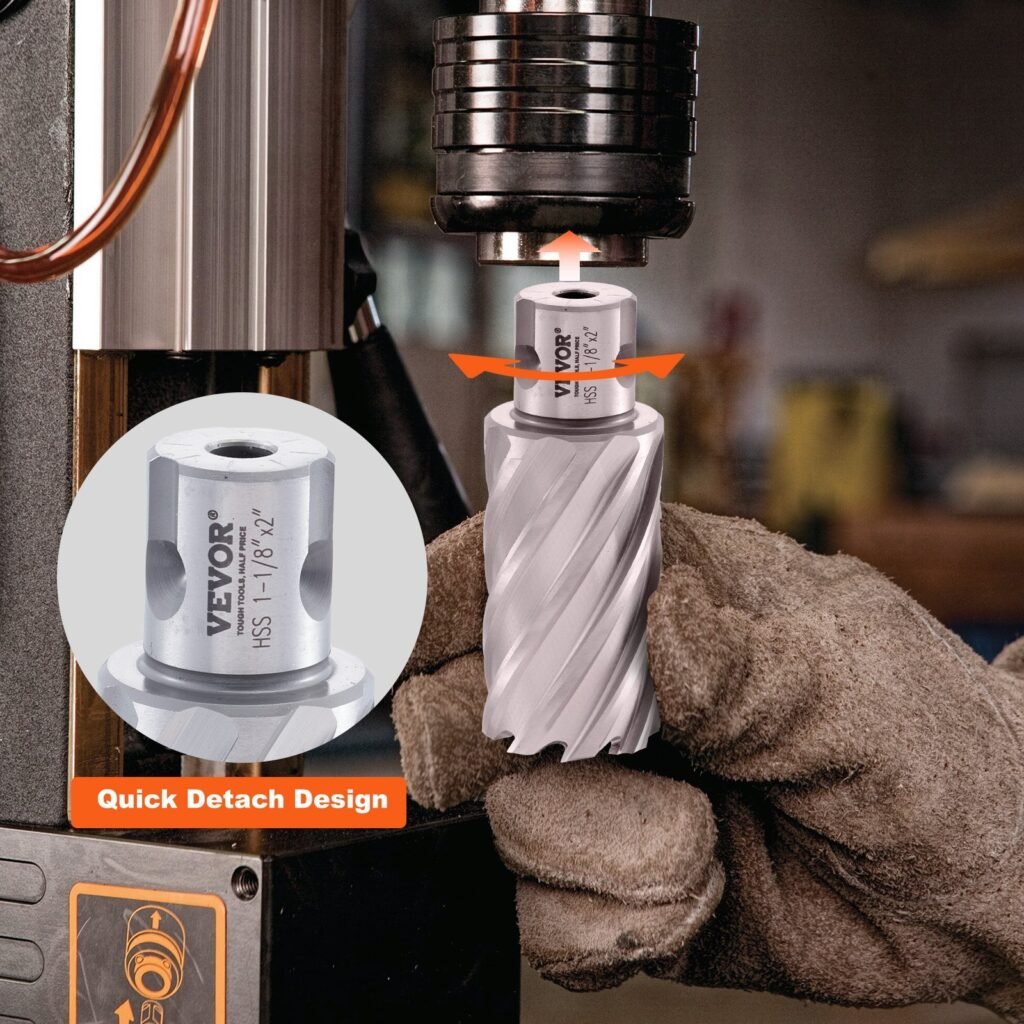 Annular Cutter Set, 6 Pcs Universal Shank Mag Drill Bits, 1' To 2' Cutting Diameter, 2' Cutting Depth, M2AL High-Speed Steel, With 2 Pilot Pins And Portable Case, For Using With Magnetic Drills