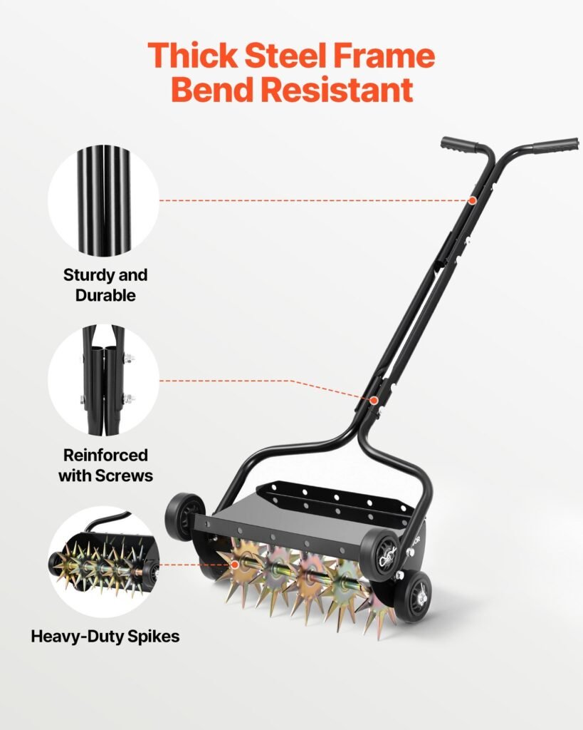 Lawn Aerator, 18 In Manual Push Spike Aerator With 4 Wheels & Handle, Heavy Duty Grass Aerators, Supports 40 Lbs Added Weight, Rolling Lawn Aeration Tool For Garden Yard Aeration Soil Health