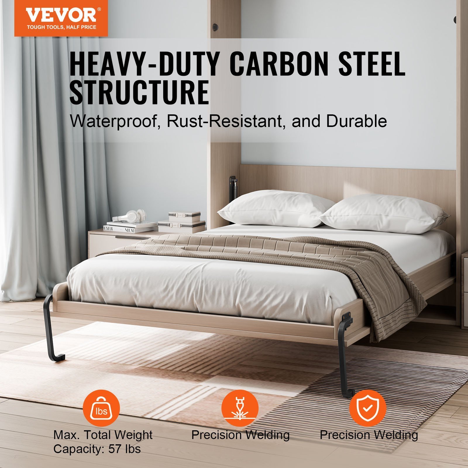 Murphy Bed Kit Full Size Vertical Deluxe DIY Wall Bed Hardware Folding - Image 4
