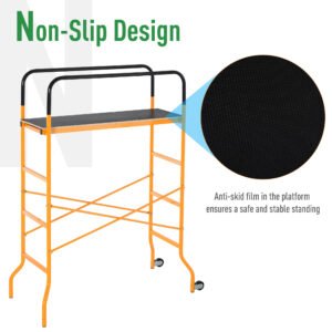 4-Step Steel 4.6 x 2 x 6 ft. Scaffold 2 Wheels Free Moving for Indoor & Outdoor Decoration Anti-Skid, 440 Pound Capacity - Image 8