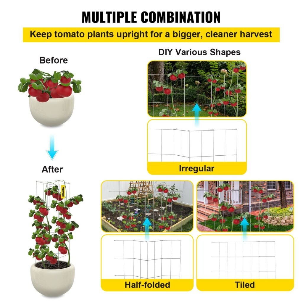 Tomato Cages, 11.8' X 11.8' X 46.1', 10 Packs Square Plant Support Cages, Silver PVC-Coated Steel Tomato Towers For Climbing Vegetables, Plants, Flowers, Fruits