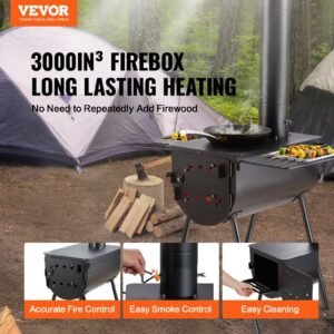 Wood Stove, 118 Inch, Alloy Steel Camping Tent Stove, Portable Wood Burning Stove With Chimney Pipes & Gloves, 3000in³Firebox Hot Tent Stove For Outdoor Cooking And Heating With 8 Pipes - Image 5