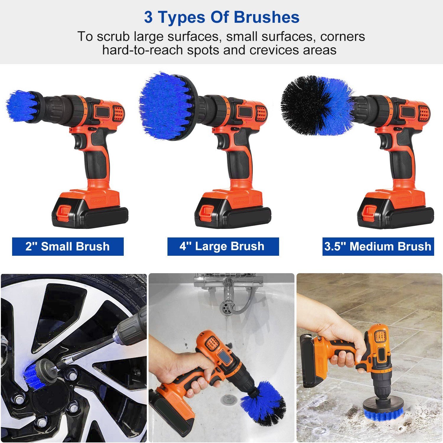 3Pcs Per Set Drill Brush Power Scrubber Cleaning Brush For Car Carpet Wall Tile Tub Cleaner Combo Brush Only - Image 10
