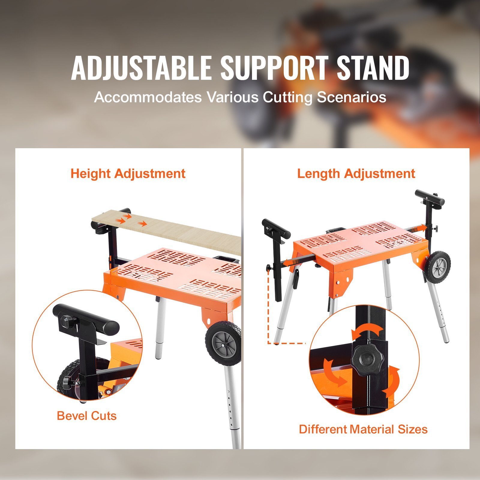 Miter Saw Stand With Tabletop And Wheels 330lbs Load Capacity Adjustable - Image 4