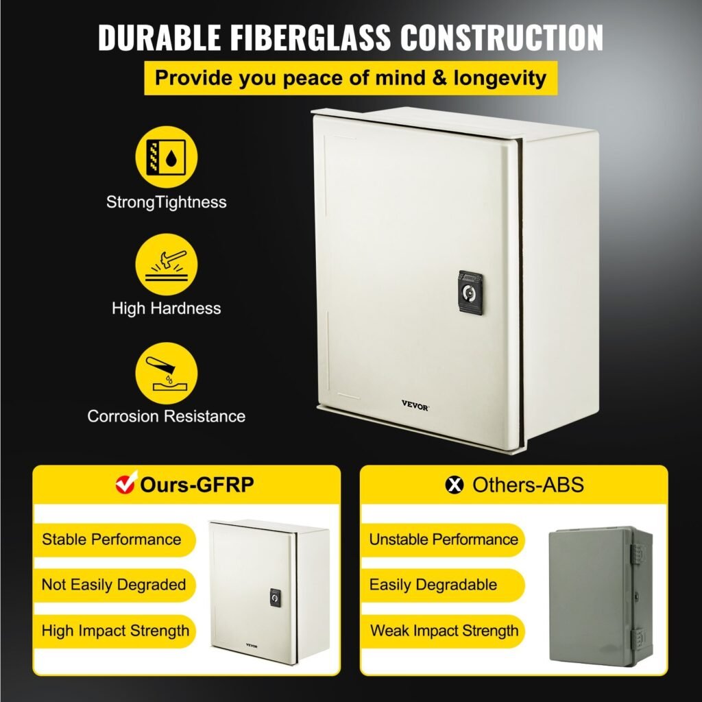 Fiberglass STELL Enclosure, 12 X 10 X 6'' NEMA 4X Fiberglass Electrical Box, IP66 Waterproof & Dustproof, Outdoor/Indoor Electrical Junction Box, With Mounting Plate(30 X 25 X 14 Cm)