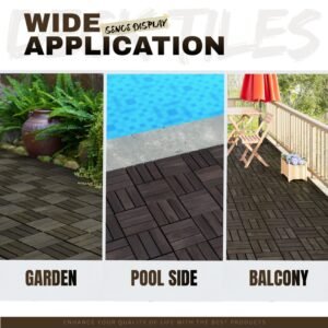 Acacia Wood Interlocking Deck Tiles Checker Pattern, 10PCS 12inch X 12inch Square Dark Brown Acacia Hardwood Outdoor Flooring For Patio, Bancony, Pool Side - Image 9