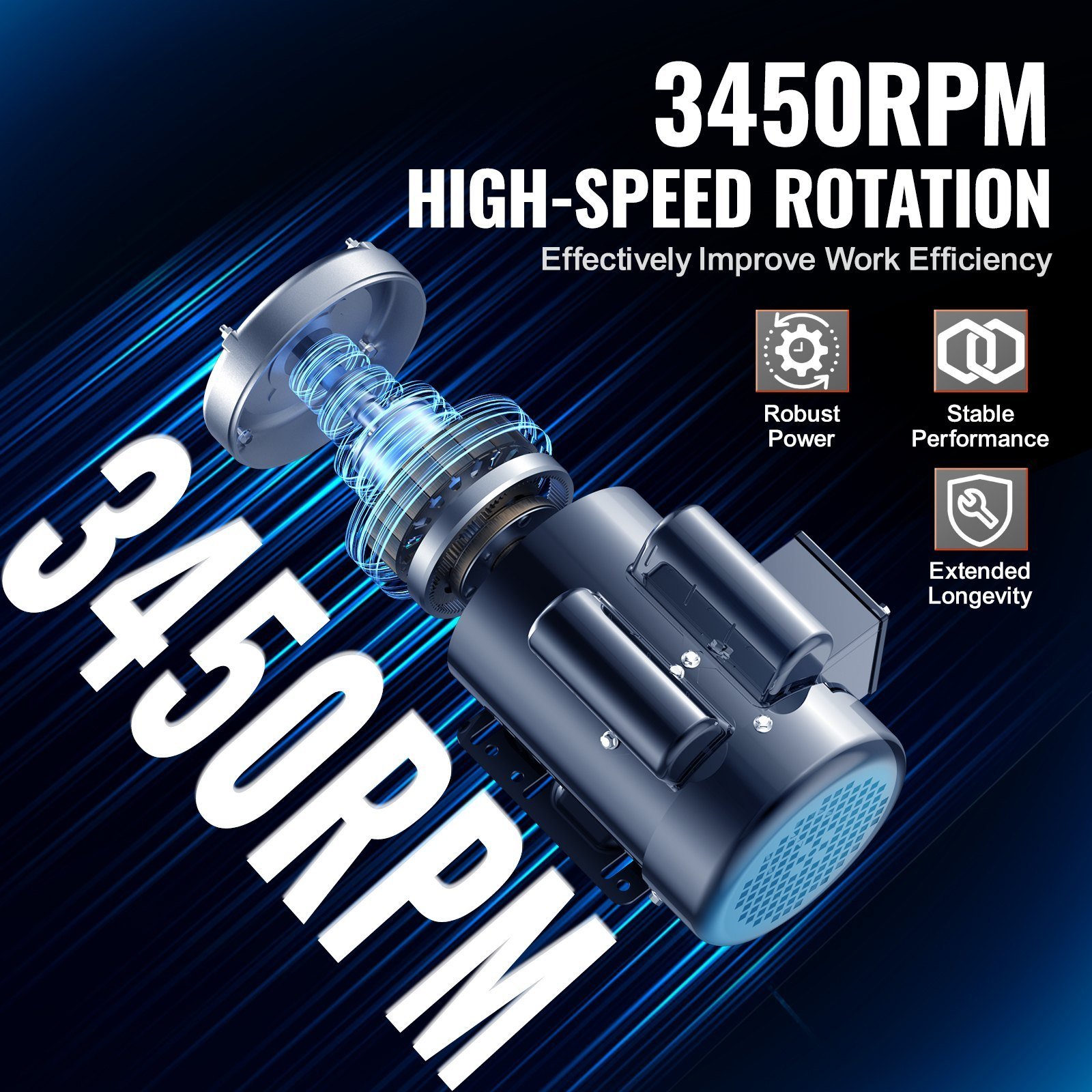 1.5HP Electric Motor 3450 Rpm, AC 115V/230V, 56 Frame, Air Compressor Motor Single Phase, 5/8' Keyed Shaft, CW/CCW Rotation For Agricultural Machinery And General Equipment - Image 3