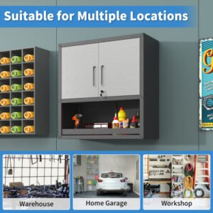 Metal Wall-Mounted Tool Storage Cabinet With Locking Door And 1 Shelf 1 Opened Drawer For Garage Warehouse,Office,Assembly Required - Image 4