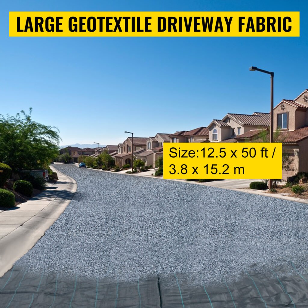 VEVOR Geotextile Fabric, 12.5 X 50 Ft 3.5oz Woven PP Driveway Drain Cloth W 600lbs Tensile Strength, Heavy Duty Underlayment For Soil Stabilization, Landscaping, Weed Barrier, 12.5FT50FT-3.5OZ, Black
