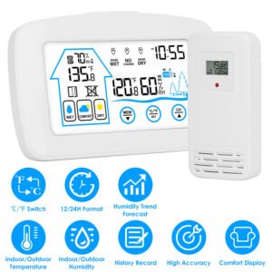 1Pc Wireless Weather Station With Clock 196FT Range Indoor Outdoor Thermometer Sensor Temperature And Humidity Monitor Humidity Forecast Battery Powered Backlight Display - Image 1