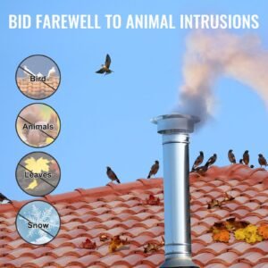 Chimney Cap, 6 Inch, 304 Stainless Steel Round Roof Rain Cap, 11.81-inch Increased Caps, All Weather & Reinforced Screws & Easy Installation, For Perfect Insulation Vent Cover Outside, Silver - Image 2