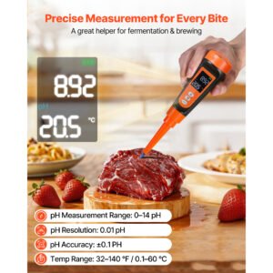Food PH Meter, 0-14 PH Range, IP68 Waterproof Probe, Pocket Tester Kit With Automatic Temperature Compensation, Calibration Powder Packets, Easy To Read, For Food Fermentation, Dough, Meat - Image 4