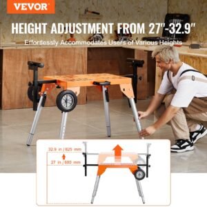 Miter Saw Stand With Tabletop And Wheels 330lbs Load Capacity Adjustable - Image 5