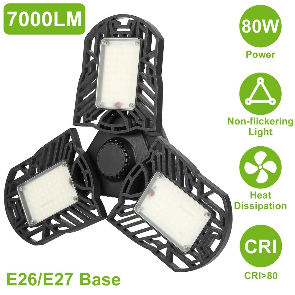 LED Garage Light, IMounTEK E26/E27 80W 7000LM 6500K Garage Ceiling Light Deformable Workshop Lamp LED Ceiling Light Bulbs