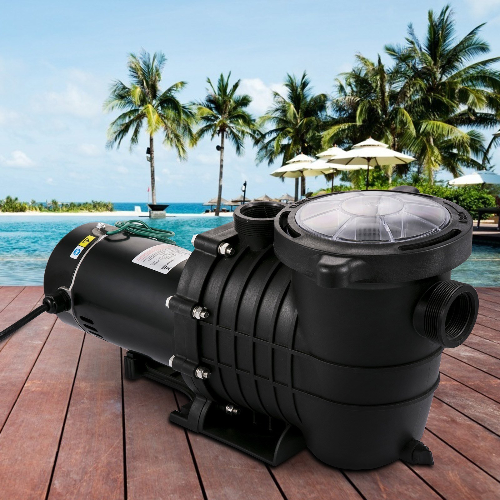 Swimming Pool Pump 1HP, Dual Voltage 110V 220V, 5544GPH, Powerful Pump For Above Ground Pool Water Circulation, With Strainer Basket, 2pcs 1-1/2'' NPT Connectors Tested To UL Standards - Image 6