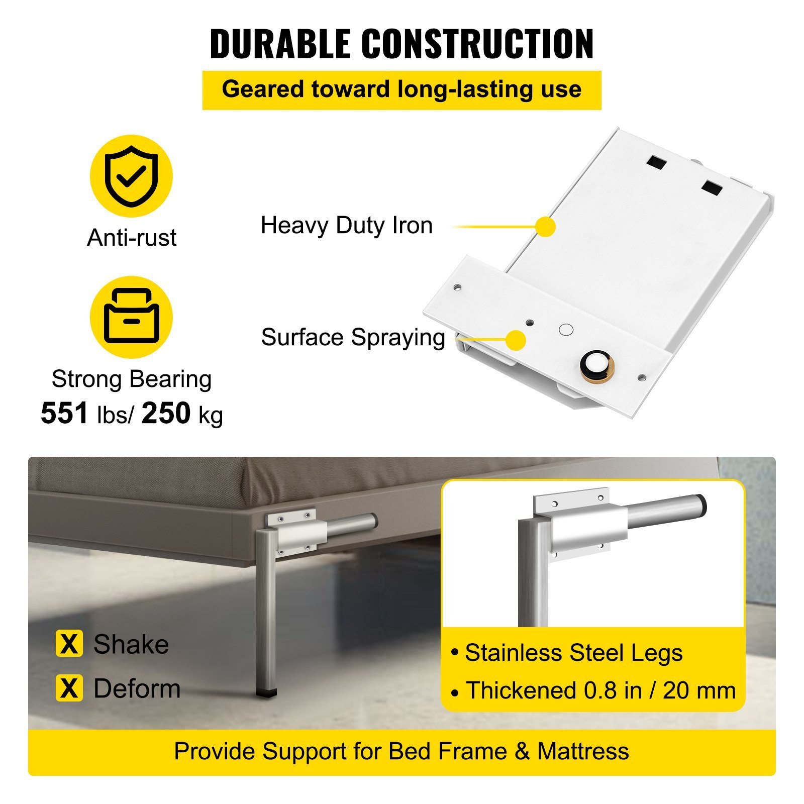 Murphy Mounting Wall Springs Mechanism Heavy Duty Support Hardware DIY Kit For Queen Twin Size Bed (Horizontal), White - Image 5