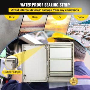NEMA Steel Enclosure, 24 X 16 X 9'' NEMA 4X Fiberglass Electrical Box, IP66 Waterproof & Dustproof, Outdoor/Indoor Electrical Junction Box, With Mounting Plate(60 X 40 X 23 Cm) - Image 2