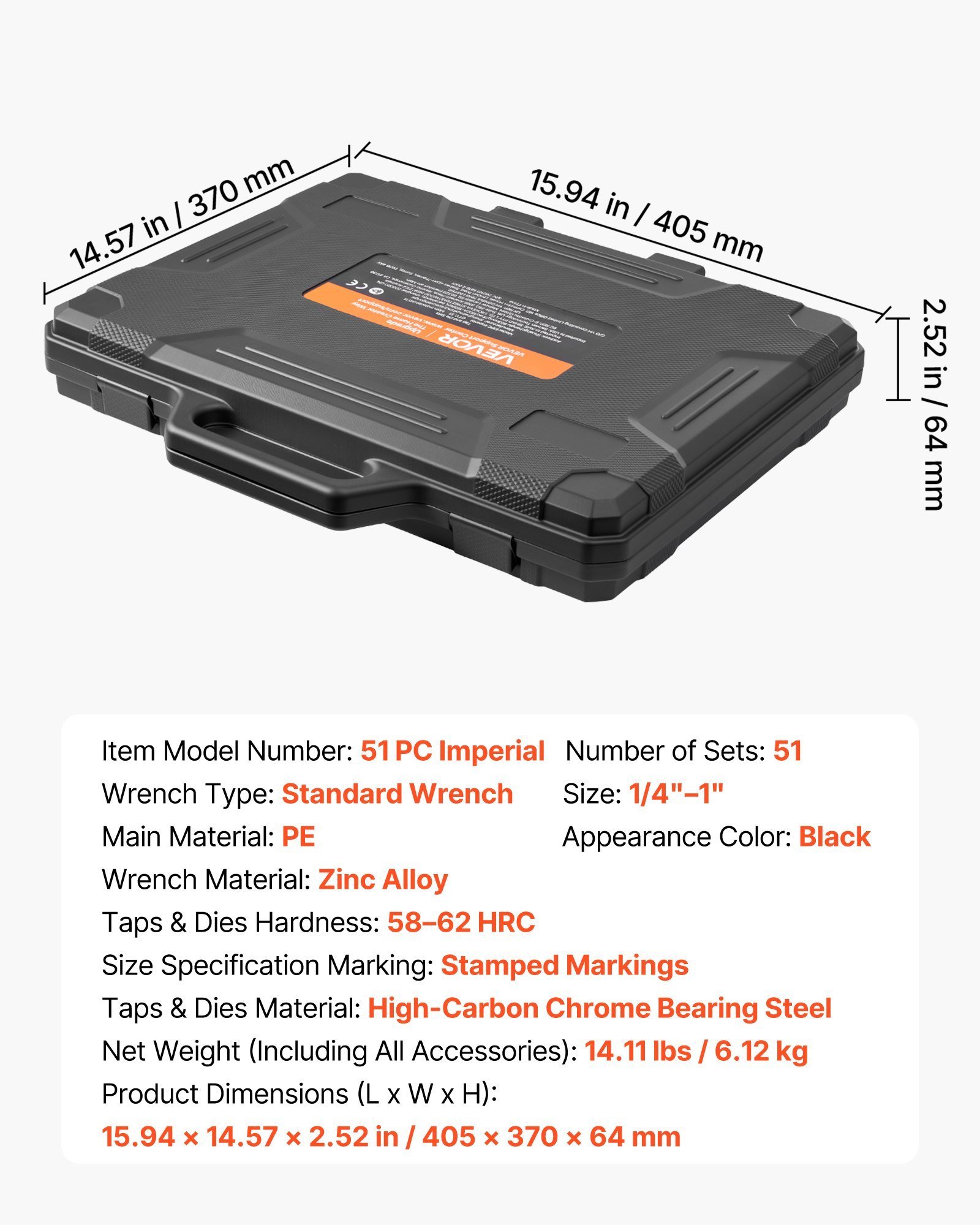 Tap And Die Set, 51-Piece SAE Sizes 1/4" To 1", With Coarse And Fine Thread Taps And Dies, Wrench, Carrying Case And Complete Accessories, Bearing Steel, For Threading And Rethreading Threads - Image 6