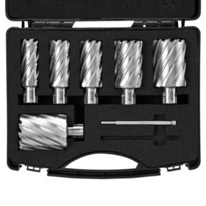 Annular Cutter Set, 6 Pcs Universal Shank Mag Drill Bits, 1' To 2' Cutting Diameter, 2' Cutting Depth, M2AL High-Speed Steel, With 2 Pilot Pins And Portable Case, For Using With Magnetic Drills - Image 1