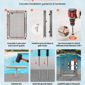 Pool Fence Gate, 4 X 2.5 Ft Inground Swimming Pool Fences Gate, Outdoor Security Fencing Door Kit With Metal Latch, 352 Gsm Teslin PVC Mesh, Round Tube, Lockable And Easy Installation, Black - Image 3