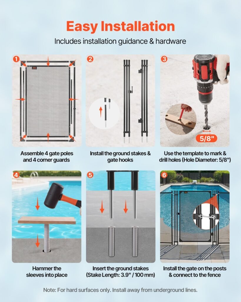 Pool Fence Gate, 4 X 2.5 Ft Inground Swimming Pool Fences Gate, Outdoor Security Fencing Door Kit With Metal Latch, 352 Gsm Teslin PVC Mesh, Round Tube, Lockable And Easy Installation, Black