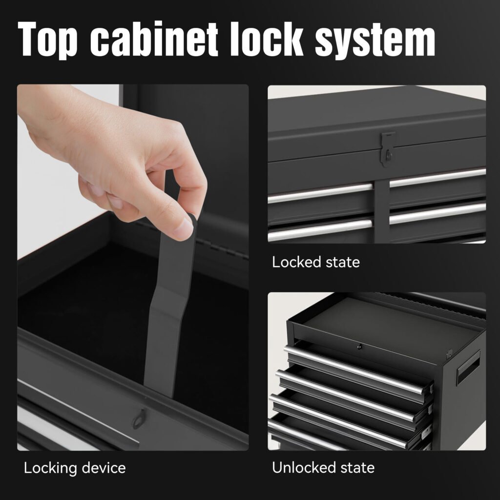 Excelo Tool Chest, 5-Drawer Rolling Tool Storage Cabinet With Detachable Top Tool Box, Liner, Universal Lockable Wheels, Adjustable Shelf, Locking Mechanism, Metal Tool Cart For Garage Workshop