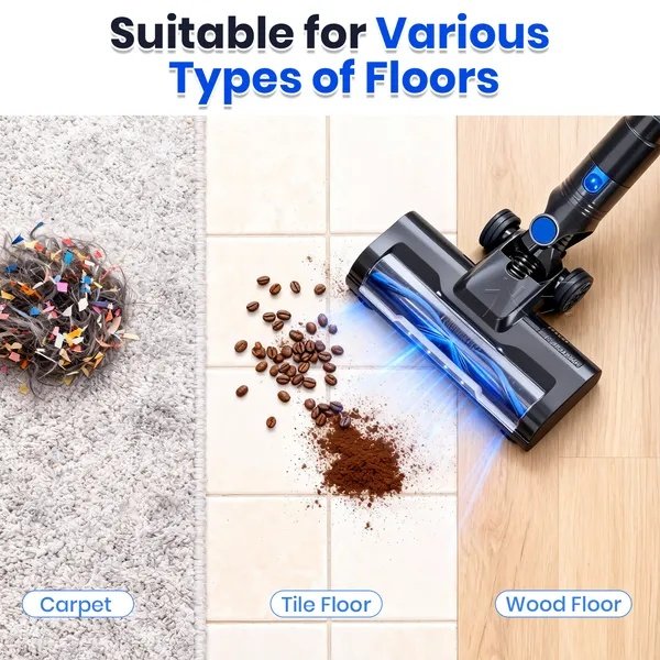 Cordless Vacuum Cleaner, Lightweight Stick Vacuum Household Anti-tangling And LED Light, Powerful Rechargeable Wireless Vacuum Cleaner