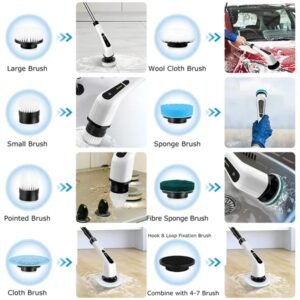 Electric Spin Scrubber Cordless Cleaning Brush Extendable With 8 Replaceable Heads 2 Speed Adjustable Extension Arm Bathroom Tub Tile Floor - Image 2