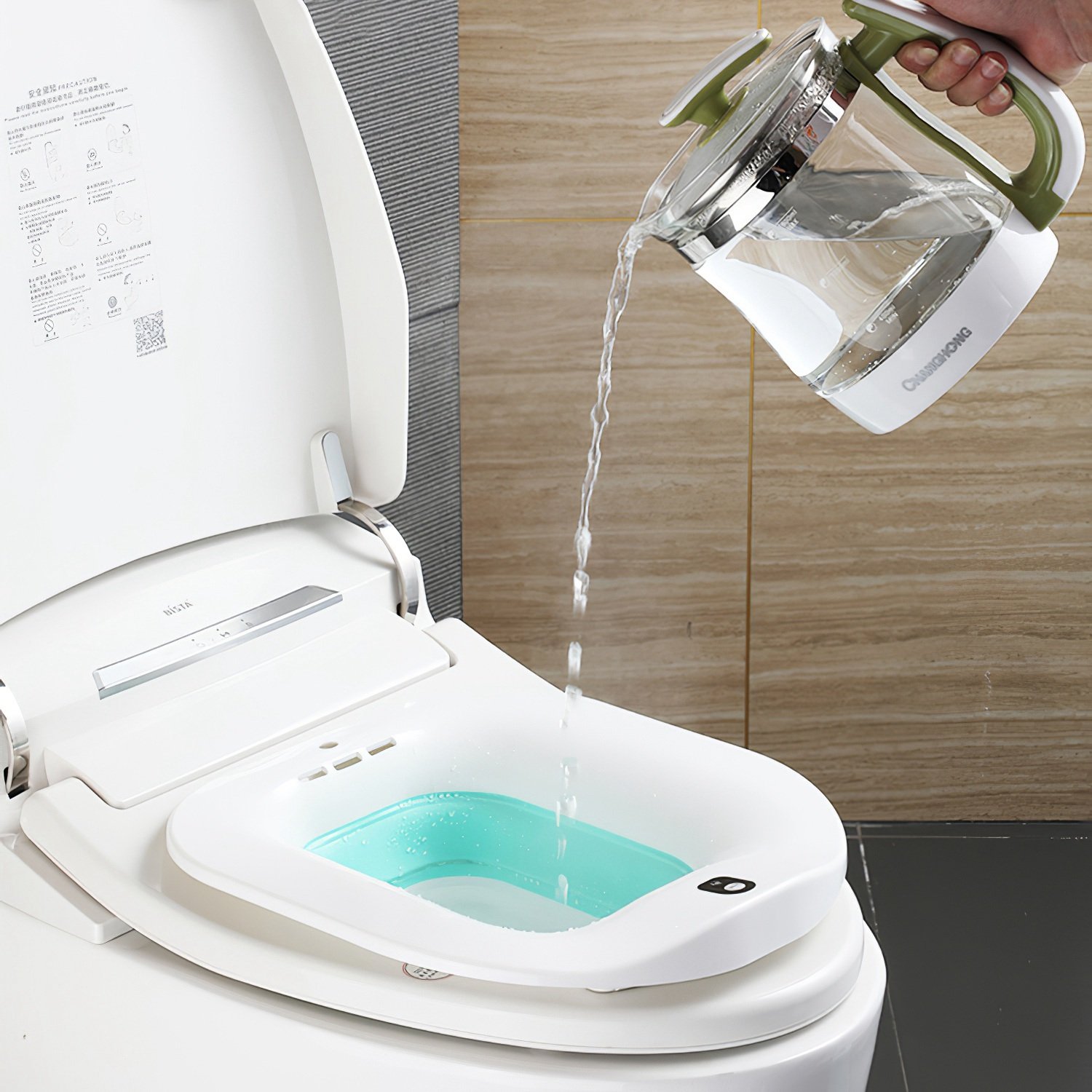 1Pc Foldable Postpartum Care Basin Sitz Toilet Seat Bidet Basin Battery Powered Toilet Bidet For Pregnant Postpartum Hemorrhoid Elderly Care 1400ML 47Oz - Image 1