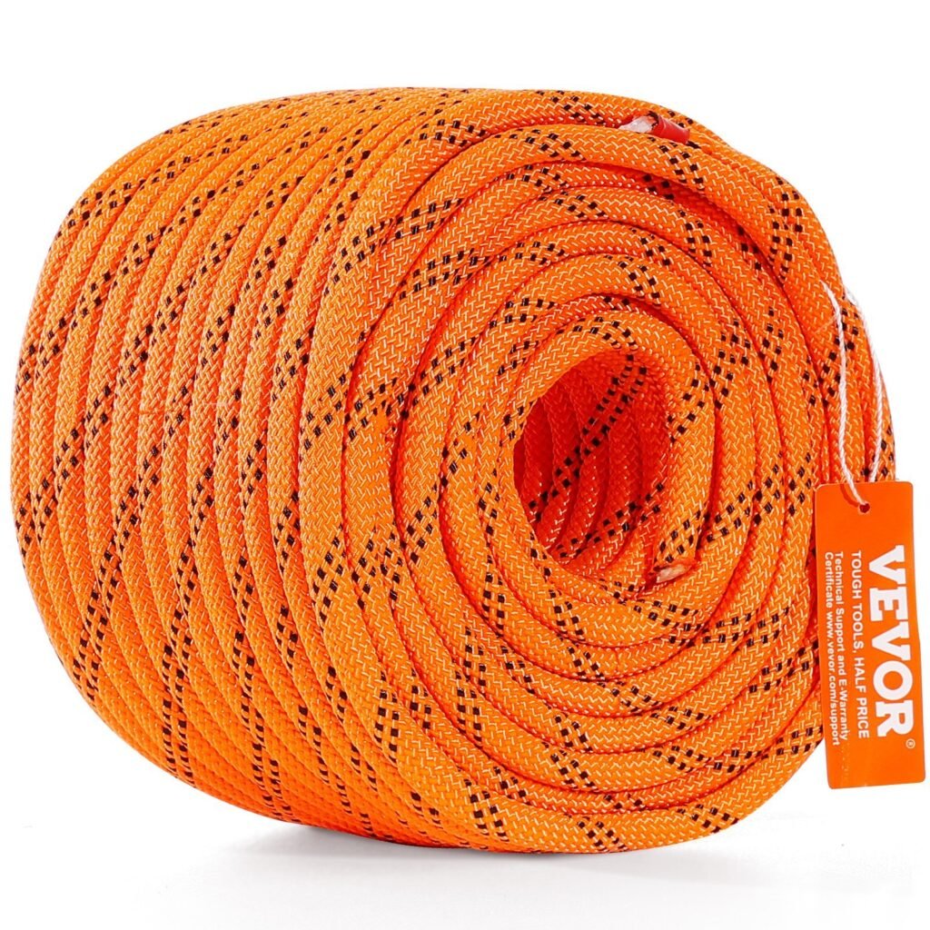 Double Braided Polyester Rope, 3/8 In X 120 Ft, 48 Strands, 4000 LBS Breaking Strength Outdoor Climbing Rope, Arborist Rigging Rope For Rock Hiking Camping Swing Rappelling Rescue, Orange/Black