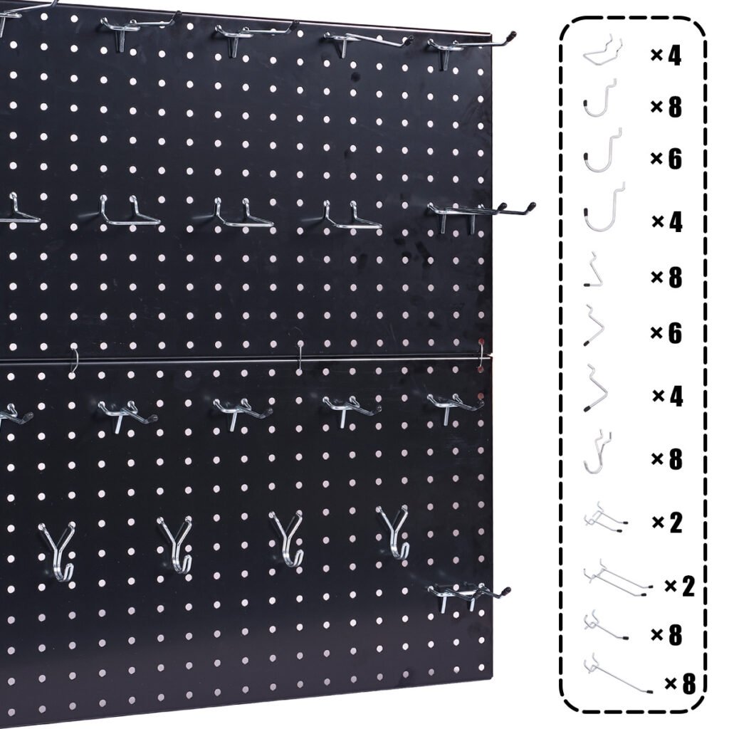 108-Piece Black Wall Management Kit, Including Pegboard And Hooks In Multiple Sizes, Ideal For Organizing Garages, Workshops, And Storage Rooms