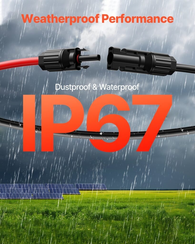 100FT Solar Panel Extension Cable 10AWG Waterproof PV 6mm² Cable Black