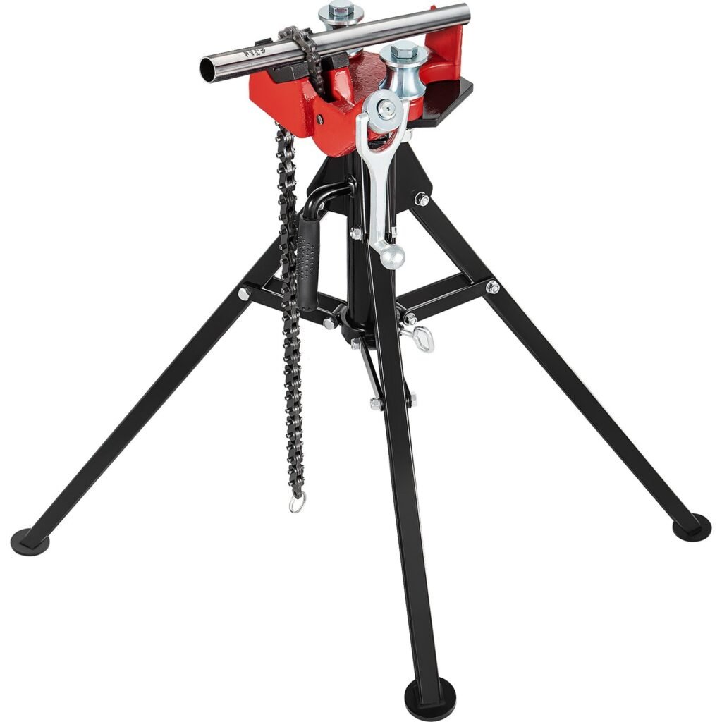 Tripod Pipe Chain Vise, 1'8-5' Pipe Capacity, 36.4' Length Chain Vise Stand With Portable Folding Steel Legs, For Grabbing, Supporting And Bending Pipes In Factory, Workshop And Home