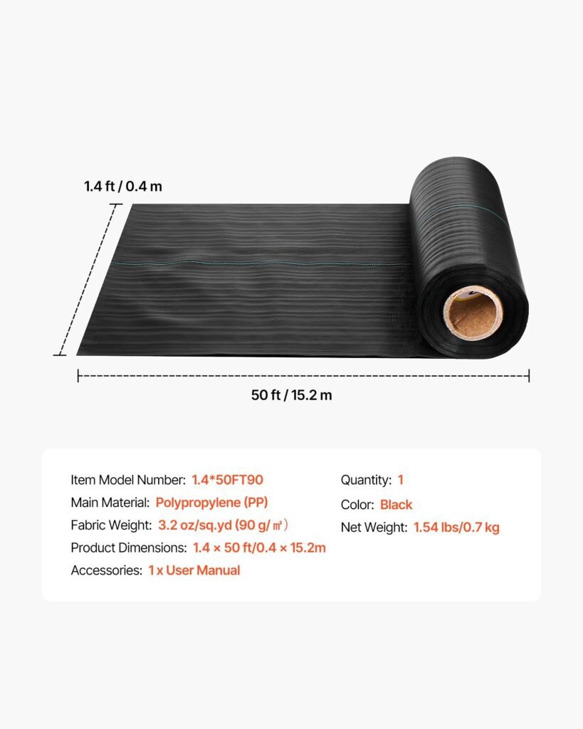 Weed Barrier Fabric Heavy Duty, 1.4x50FT 3.2oz Landscape Fabric, Woven Weed Blocker Fabrics, Garden Fabrics Weeds Barrier, Weeds Control Ground Cover, Geotextile Webbing, Gardening Mat, Black