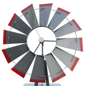 Grey And Red With Wind Vane, 4-pod Standing Windmill - Image 6