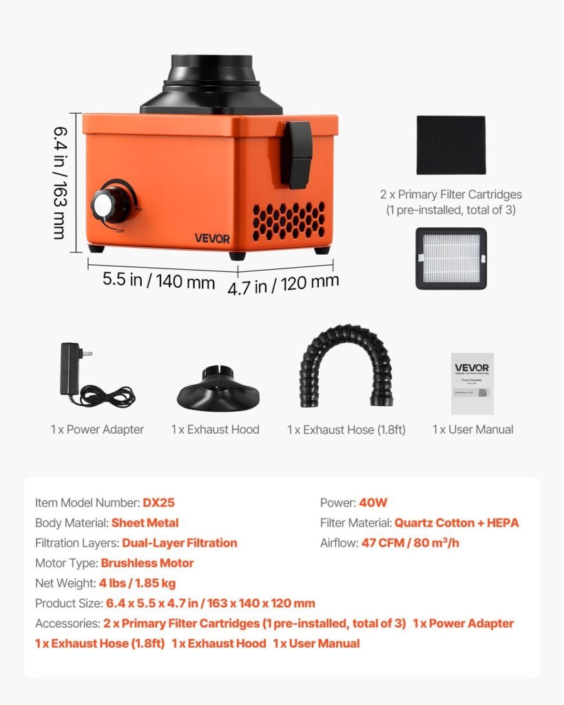Solder Fume Extractor, 40W Brushless Soldering Smoke Absorber With 2-Stage Filters & Adjustable Airflow, 80 M³/h Strong Suction Compact Desktop Smoke Extractor For Soldering DIY Welding