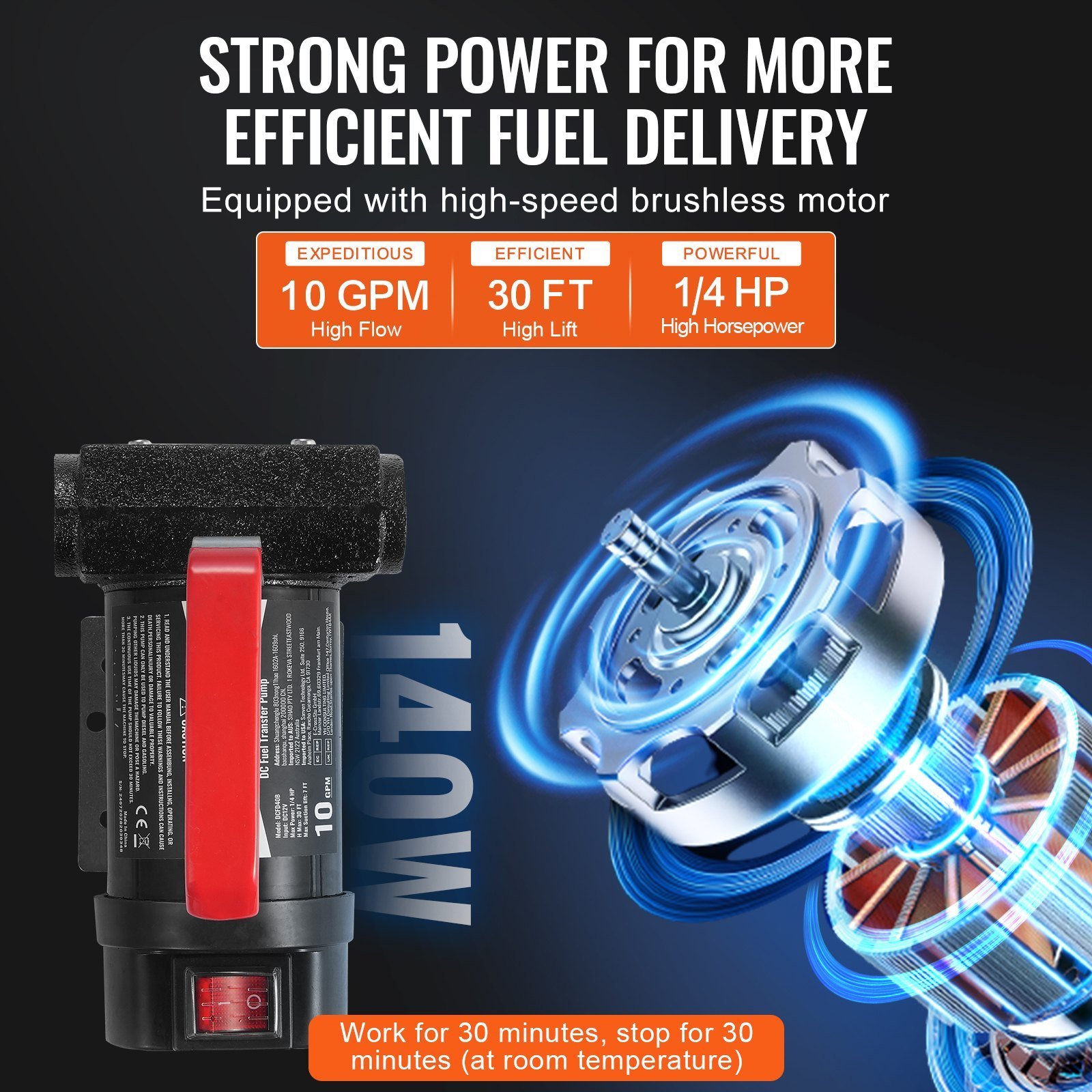 Fuel Transfer Pump 12V 10 GPM 1/4 HP Diesel Pump With Auto Fuel Nozzle - Image 5