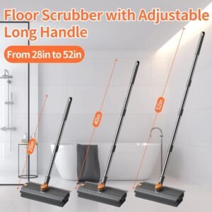 Floor Scrub Brush With 54in Adjustable Long Handle, Grey&Orange  3 In 1 Floor Scrub Brush With Scraper And Stiff Bristle, Heavy Duty Floor Scrubber For Shower Bathroom Kitchen Patio Garage - Image 3