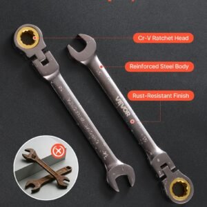 Flex-Head Ratcheting Wrench Set, 24-Piece SAE And Metric, 72 Teeth, Cr-V Steel Ratchet Flexible Combination Wrench Set With Storage Case, For General Household, Automotive Repairs, Gray Nickel - Image 2