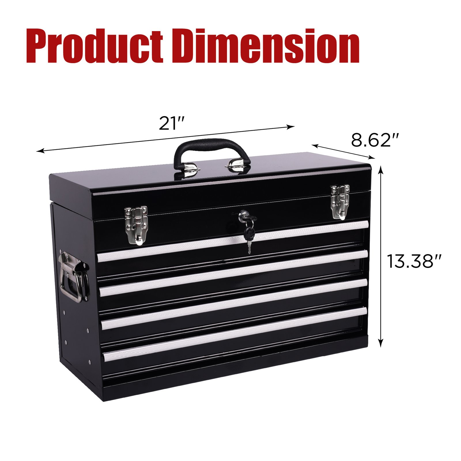Heavy Duty Metal Tool Box, 21-inch, Portable Metal Tool Box With 4 Drawers, Small Tool Chest With EVA Liners, Ball Bearing Slide Drawers Locking & Powder Coated Finish, Multi-Function Tool Organizer - Image 8