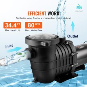 Above Ground Pool Pump, 1HP, 80 GPM Max. Flow Single Speed Swimming Pool Pump, 110V/240V 3450RPM 34.4ft Max. Head Pool Pump With Filter Basket, For Above Ground Pools Hot Tubs Spas - Image 4