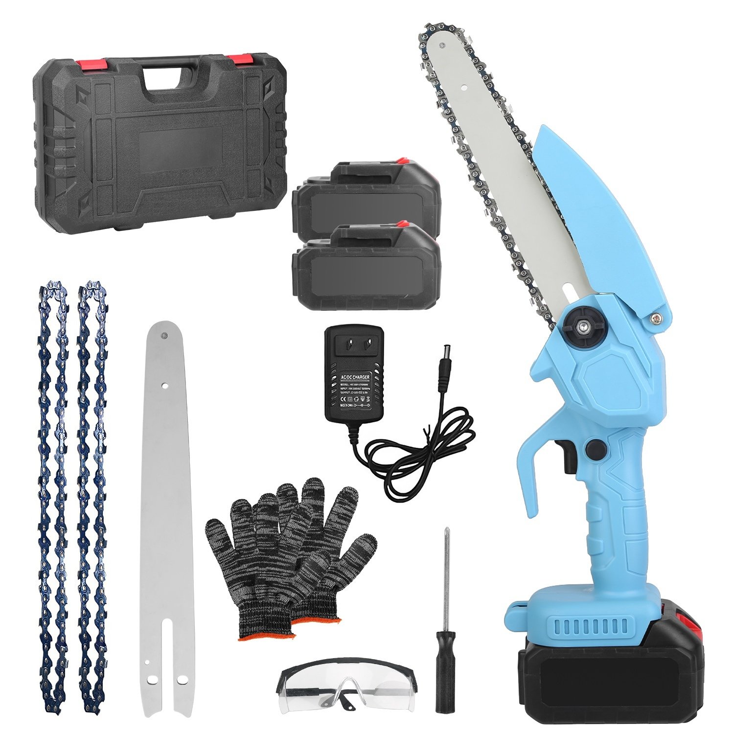 1Set Electric Mini Chainsaw Portable Handheld Cordless Small Chain Saw Battery Powered With 2Pcs 1200mAh Rechargeable Batteries 8in Chains Gloves Goggles For Pruning Trees Wood Cutting - Image 4
