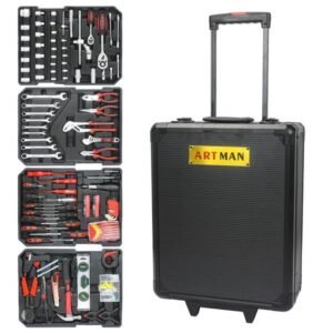 Black Manual Toolbox With 4 Layers Of Tool Sets And Wheels - Image 1