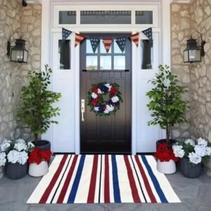 "American Flag Doormat - Patriotic USA Flag Welcome Mat, Non-Slip Indoor/Outdoor Front Door Rug, Veterans Day Gift, Porch Home Decor - Red White And Blue Stars & Stripes Design" - Image 1
